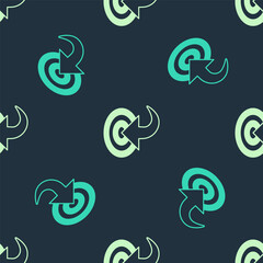 Obraz premium Green and beige Target financial goal concept icon isolated seamless pattern on blue background. Symbolic goals achievement, success. Vector