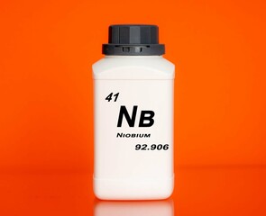 Niobium Nb chemical element in a laboratory plastic container