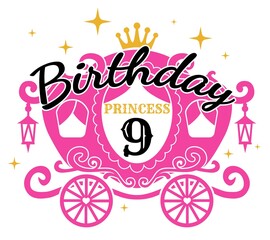 Birthday Princess, 9th birthday vector, Ninth Birthday illustation, Crown