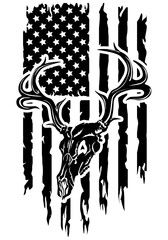 Deer Skull Distressed American Flag vector, Deer Antler vector
