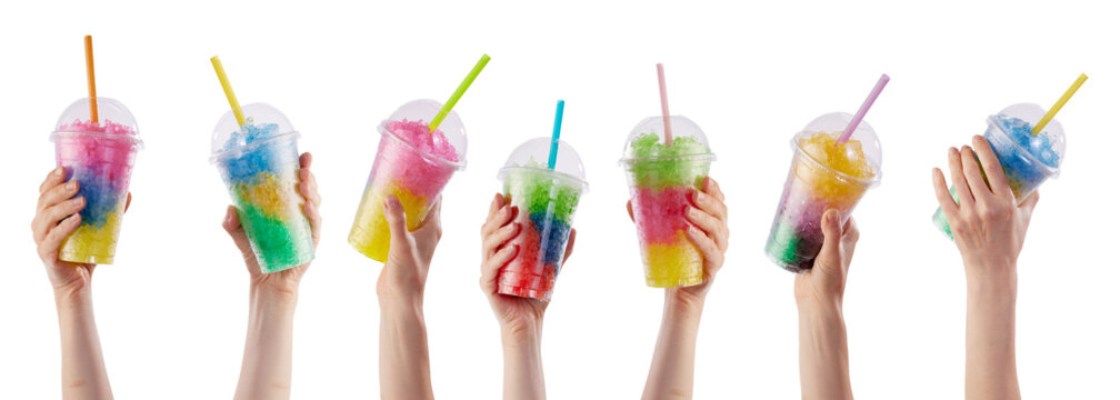 Anonymous people with slush drinks