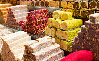 Sweet Turkish Delights lines on Stambul bazaar
