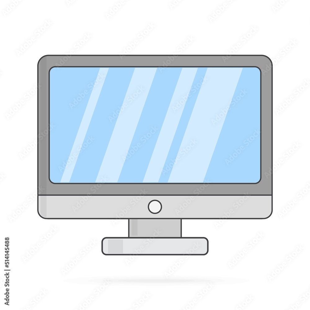 Poster computer monitor with light reflections on screen, on white background . flat design illustration. s