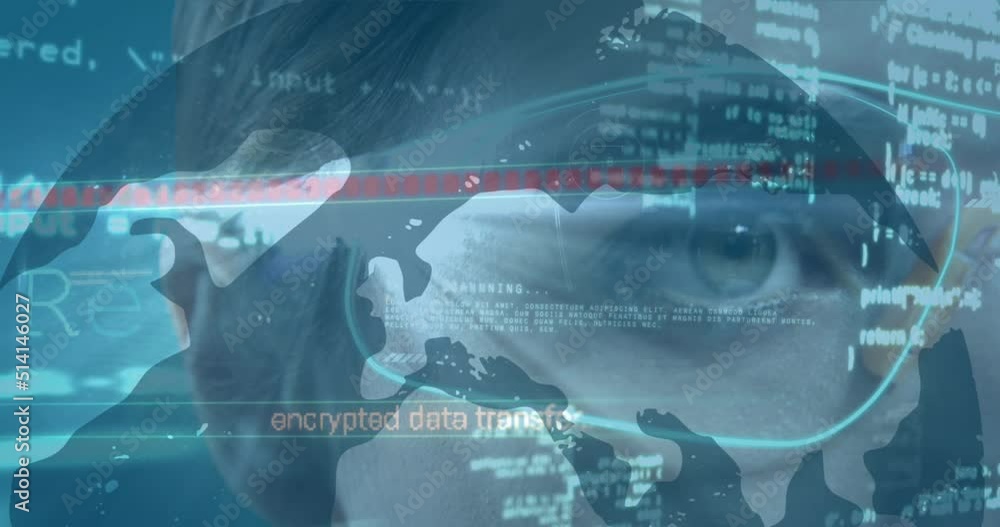 Poster animation of data processing over woman using smartphone