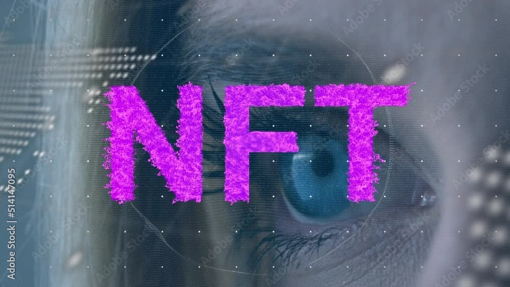 Poster animation of data processing and nft text over eye