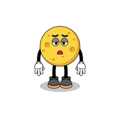 round cheese cartoon with fatigue gesture