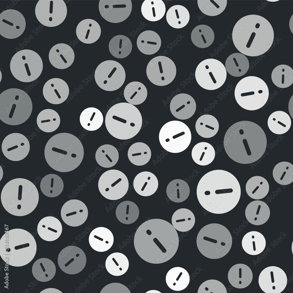 Poster grey speech bubble and exclamation icon isolated seamless pattern on black background. faq sign. cop