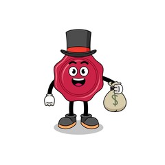 sealing wax mascot illustration rich man holding a money sack