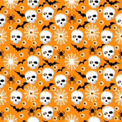 seamless background with skulls and cobwebs for halloween
