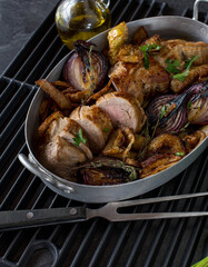 Oven roasted pork tenderloin with onions