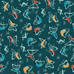 Atomic age fifties fabric wallpaper vintage vector seamless pattern