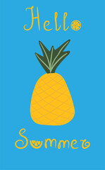 Pineapple colorful isolated on white. Hello Summer. Vector illustration