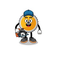 Cartoon Illustration of saw blade as a woodworker