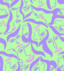 Fototapeta premium Abstract Hand Drawing Women Faces Lips Seamless Vector Pattern Isolated Background 