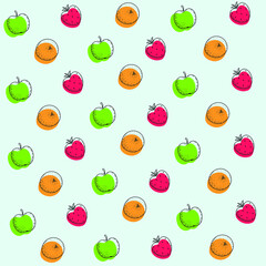 pattern, summer fruit, orange, apple, strawberry, vector graphics
