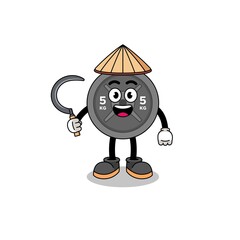 Illustration of barbell plate as an asian farmer