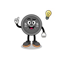 barbell plate cartoon with get an idea pose