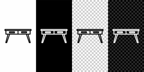 Set line Office desk icon isolated on black and white background. Vector