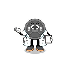 Cartoon mascot of barbell plate doctor
