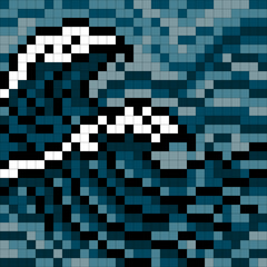 Pixel art sea waves. Storm ocean. Embroidery scheme. Vector illustration in a flat style.