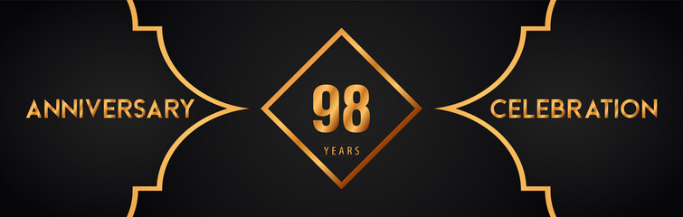 98th years anniversary logotype with gold line art deco background for the celebration event, wedding, greetings card, brochure, banner, poster, leaflet, graduation, happy birthday.