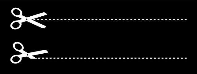 Isolated scissors with dotted line. Illustration isolated on a black background. eps10