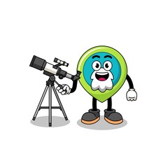 Illustration of location symbol mascot as an astronomer