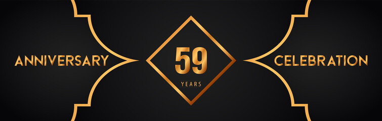 59th years anniversary logotype with gold line art deco background for the celebration event, wedding, greetings card, brochure, banner, poster, leaflet, graduation, happy birthday.