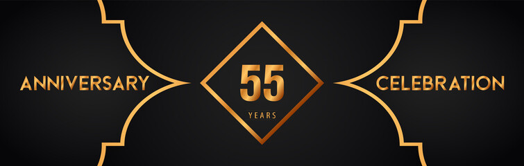 55th years anniversary logotype with gold line art deco background for the celebration event, wedding, greetings card, brochure, banner, poster, leaflet, graduation, happy birthday.