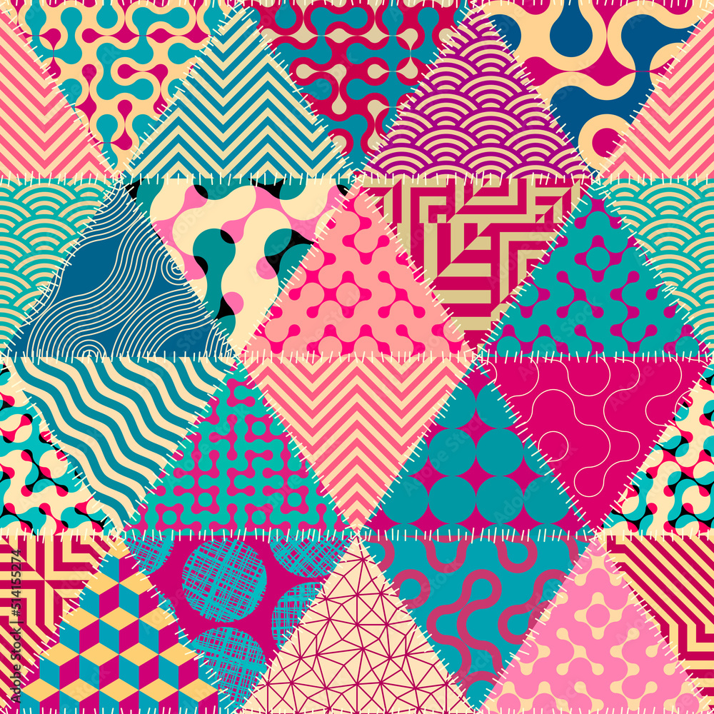 Poster Patchwork textile pattern. Seamless quilting design background.