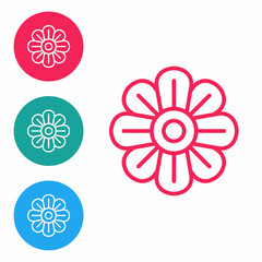 Red line Flower icon isolated on white background. Set icons in circle buttons. Vector