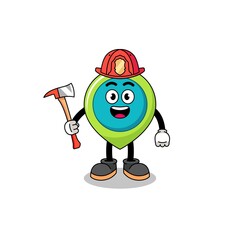 Cartoon mascot of location symbol firefighter