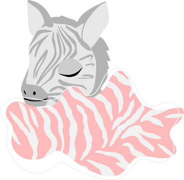 illustration of zebra sleeping on the pink cloud