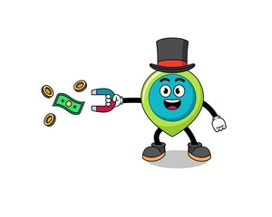 Fototapeta na wymiar Character Illustration of location symbol catching money with a magnet