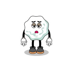 chewing gum cartoon with fatigue gesture