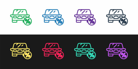Set line Car leasing percent icon isolated on black and white background. Credit percentage symbol. Vector