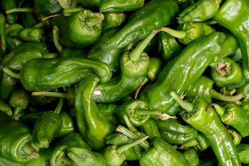 Fresh green chili peppers in the marketplace for sale
