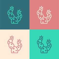 Pop art line Cactus icon isolated on color background. Vector