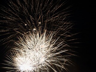 Fireworks in Luxembourg celebrating National Day and Grand Duke's birthday. Dark night, long exposure