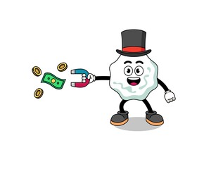 Character Illustration of chewing gum catching money with a magnet