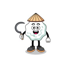 Illustration of chewing gum as an asian farmer
