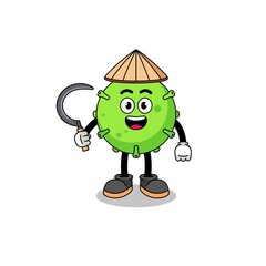 Illustration of virus as an asian farmer