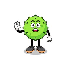 virus cartoon illustration doing stop hand