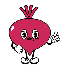 Cute angry sad beet character. Vector hand drawn traditional cartoon vintage, retro, kawaii character illustration icon. Isolated on white background. Angry beet character concept