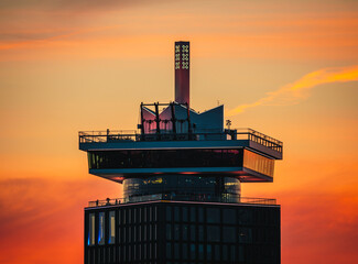 Sunset in Amsterdam with skyline and buildings