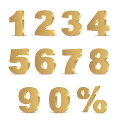 3D golden numbers set. Vector.