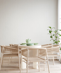 Cozy light dining room interior background, 3d render