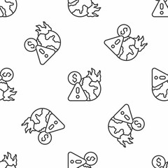 Grey line Global economic crisis icon isolated seamless pattern on white background. World finance crisis. Vector