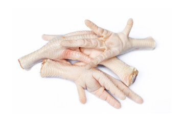 Closeup of raw chicken feet for cooking