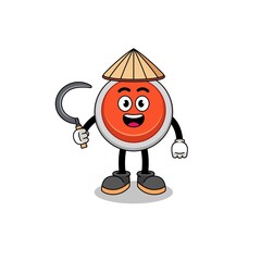 Illustration of emergency button as an asian farmer